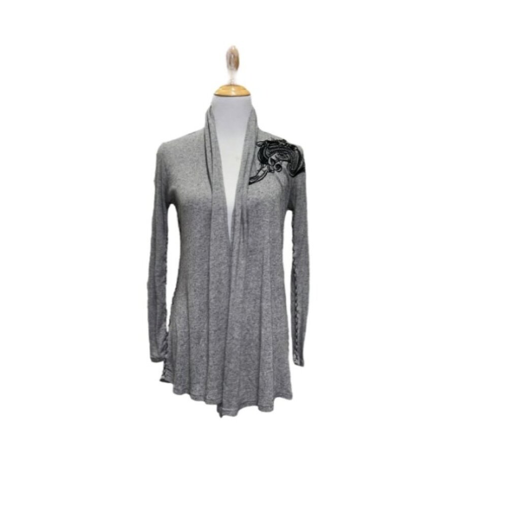 Y2K Phanuel embroidered gray black wool sweater duster M - Picture 1 of 5